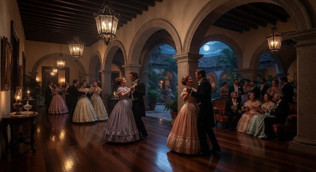 Baile nocturno en un patio puertorriqueño